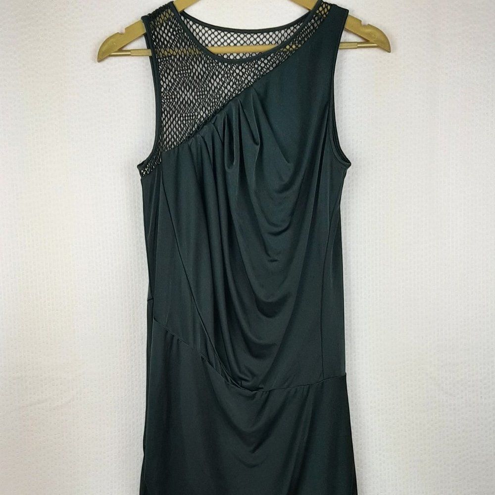 Armani Exchange Sleeveless Black Asymmetric Shift Dress Mesh Shoulder Size S